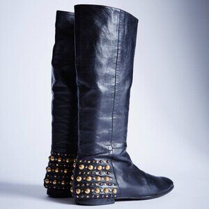 GUCCI Babouska Studded Knee High Tall Leather Boots